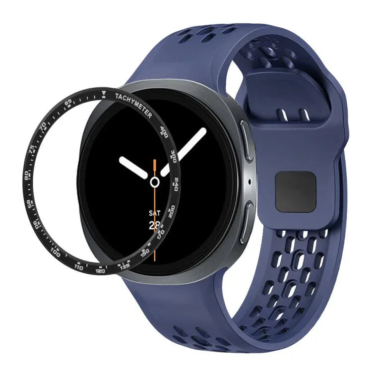 スピードベゼルとブラックリバースバックルシリコンウォッチバンド、Samsung Galaxy Watch8 44mm用、Samsung Galaxy Watch8 40mm用