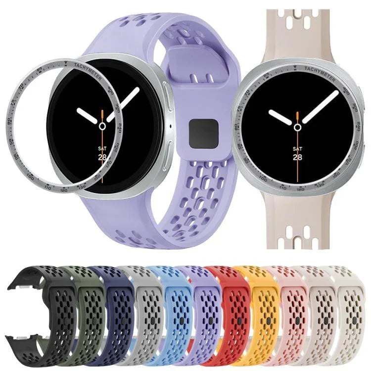 スピードベゼルとブラックリバースバックルシリコンウォッチバンド、Samsung Galaxy Watch8 44mm用、Samsung Galaxy Watch8 40mm用