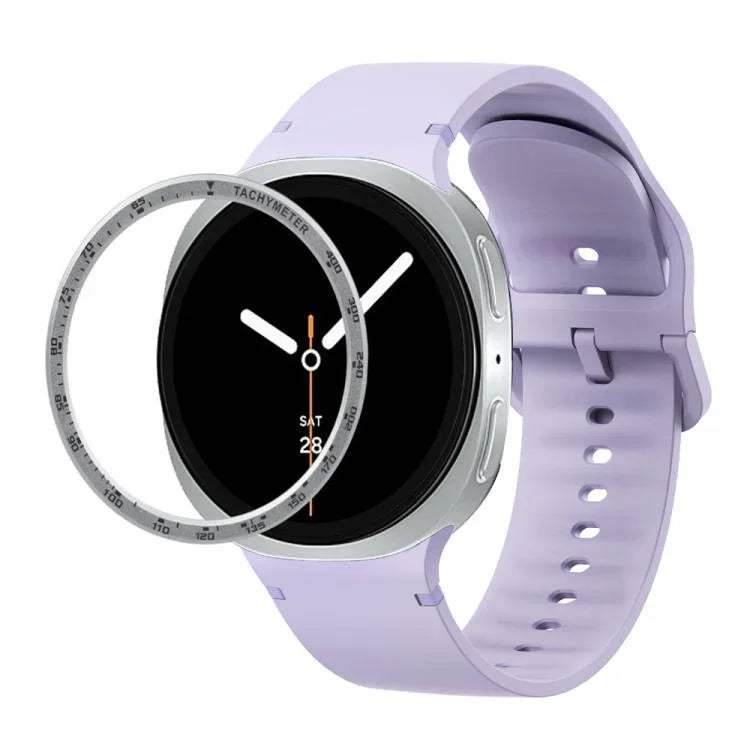 スピードベゼルと無地ステッチシリコンウォッチバンド、Samsung Galaxy Watch8 44mm用、Samsung Galaxy Watch8 40mm用