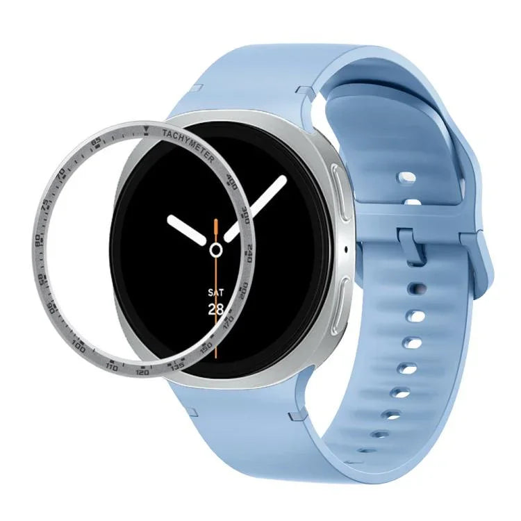 スピードベゼルと無地ステッチシリコンウォッチバンド、Samsung Galaxy Watch8 44mm用、Samsung Galaxy Watch8 40mm用
