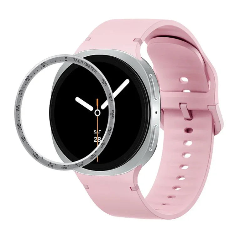 スピードベゼルと無地ステッチシリコンウォッチバンド、Samsung Galaxy Watch8 44mm用、Samsung Galaxy Watch8 40mm用