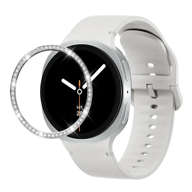 ダイヤモンドベゼルと無地ステッチシリコンウォッチバンド、Samsung Galaxy Watch8 44mm用、Samsung Galaxy Watch8 40mm用
