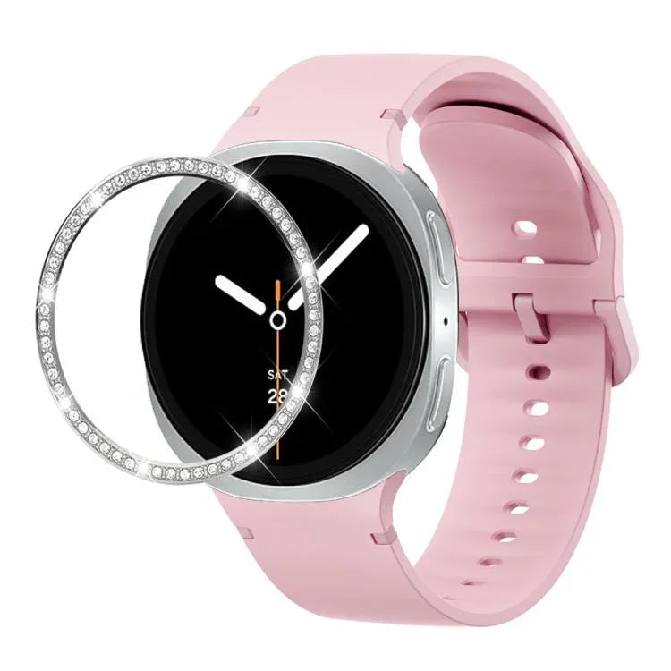 ダイヤモンドベゼルと無地ステッチシリコンウォッチバンド、Samsung Galaxy Watch8 44mm用、Samsung Galaxy Watch8 40mm用