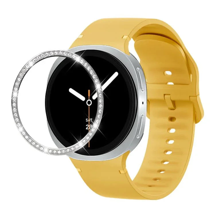 ダイヤモンドベゼルと無地ステッチシリコンウォッチバンド、Samsung Galaxy Watch8 44mm用、Samsung Galaxy Watch8 40mm用