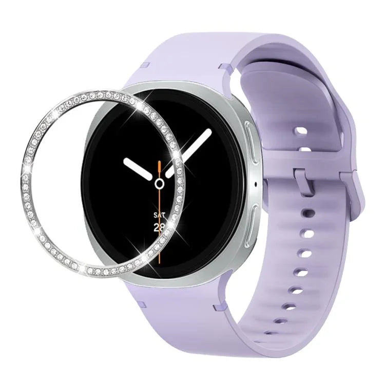 ダイヤモンドベゼルと無地ステッチシリコンウォッチバンド、Samsung Galaxy Watch8 44mm用、Samsung Galaxy Watch8 40mm用