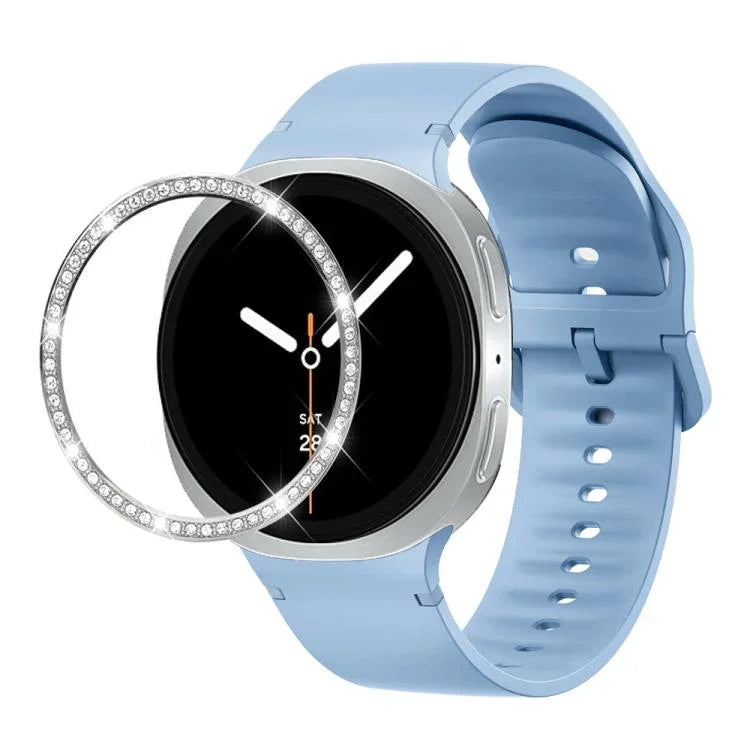 ダイヤモンドベゼルと無地ステッチシリコンウォッチバンド、Samsung Galaxy Watch8 44mm用、Samsung Galaxy Watch8 40mm用