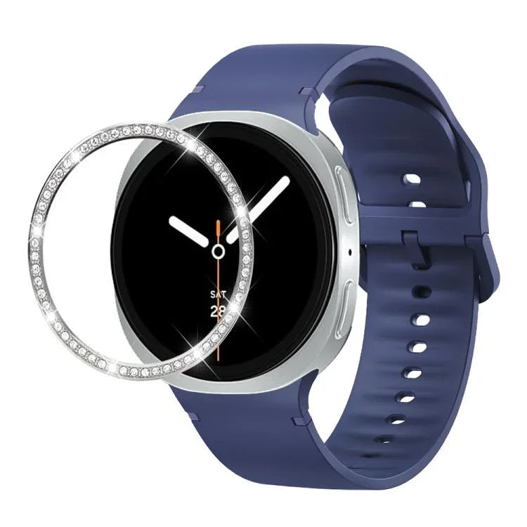 ダイヤモンドベゼルと無地ステッチシリコンウォッチバンド、Samsung Galaxy Watch8 44mm用、Samsung Galaxy Watch8 40mm用