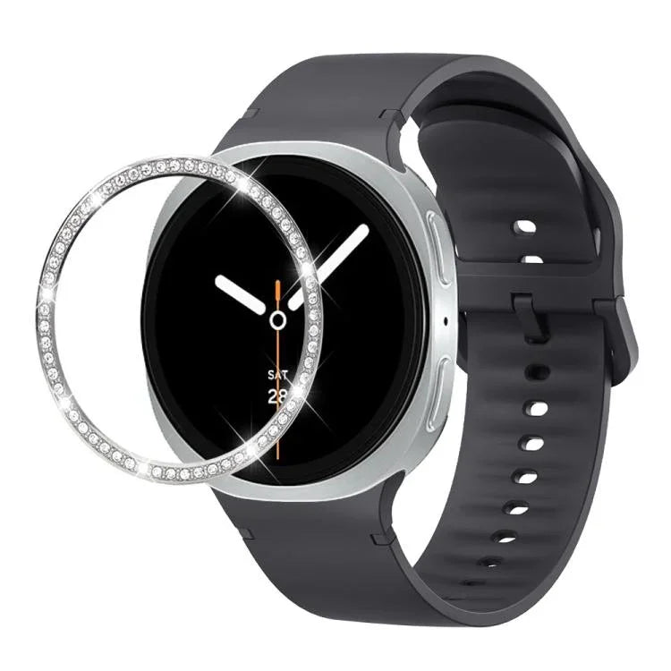 ダイヤモンドベゼルと無地ステッチシリコンウォッチバンド、Samsung Galaxy Watch8 44mm用、Samsung Galaxy Watch8 40mm用