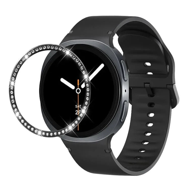 ダイヤモンドベゼルと無地ステッチシリコンウォッチバンド、Samsung Galaxy Watch8 44mm用、Samsung Galaxy Watch8 40mm用