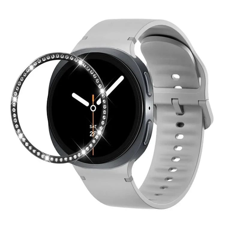 ダイヤモンドベゼルと無地ステッチシリコンウォッチバンド、Samsung Galaxy Watch8 44mm用、Samsung Galaxy Watch8 40mm用