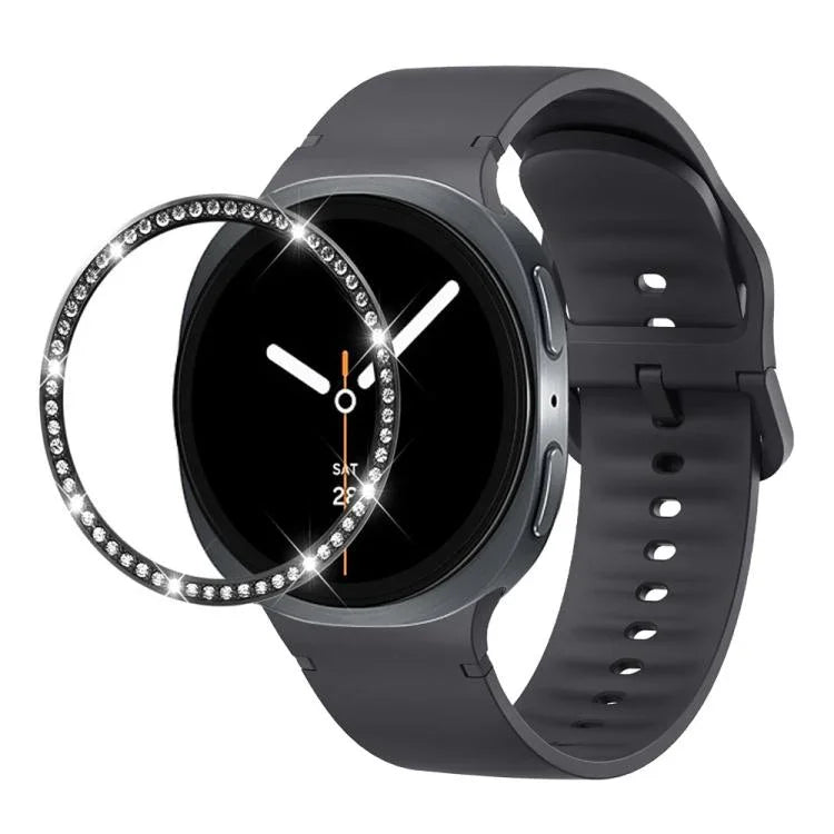 ダイヤモンドベゼルと無地ステッチシリコンウォッチバンド、Samsung Galaxy Watch8 44mm用、Samsung Galaxy Watch8 40mm用