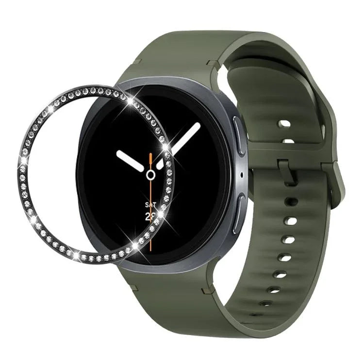 ダイヤモンドベゼルと無地ステッチシリコンウォッチバンド、Samsung Galaxy Watch8 44mm用、Samsung Galaxy Watch8 40mm用