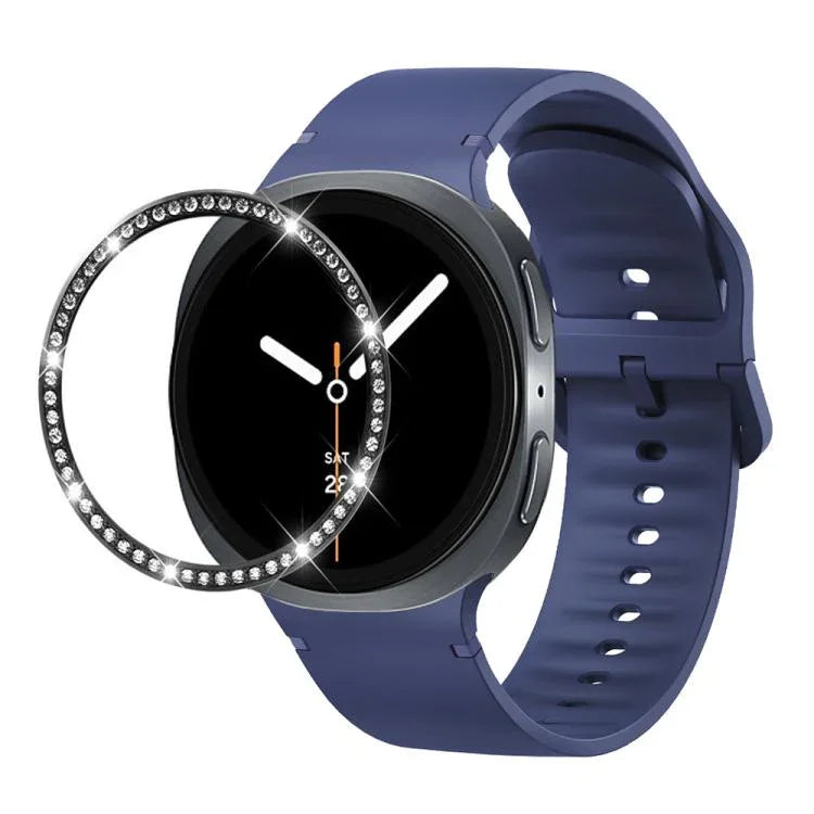 ダイヤモンドベゼルと無地ステッチシリコンウォッチバンド、Samsung Galaxy Watch8 44mm用、Samsung Galaxy Watch8 40mm用