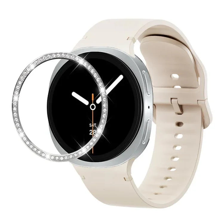 ダイヤモンドベゼルと無地ステッチシリコンウォッチバンド、Samsung Galaxy Watch8 44mm用、Samsung Galaxy Watch8 40mm用