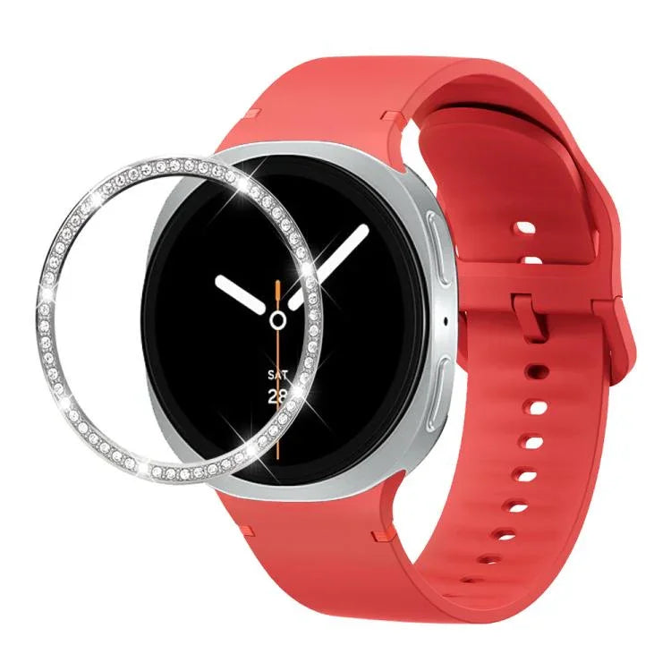 ダイヤモンドベゼルと無地ステッチシリコンウォッチバンド、Samsung Galaxy Watch8 44mm用、Samsung Galaxy Watch8 40mm用