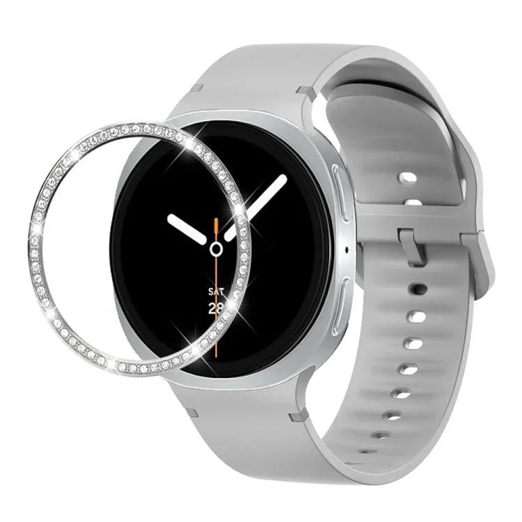 ダイヤモンドベゼルと無地ステッチシリコンウォッチバンド、Samsung Galaxy Watch8 44mm用、Samsung Galaxy Watch8 40mm用