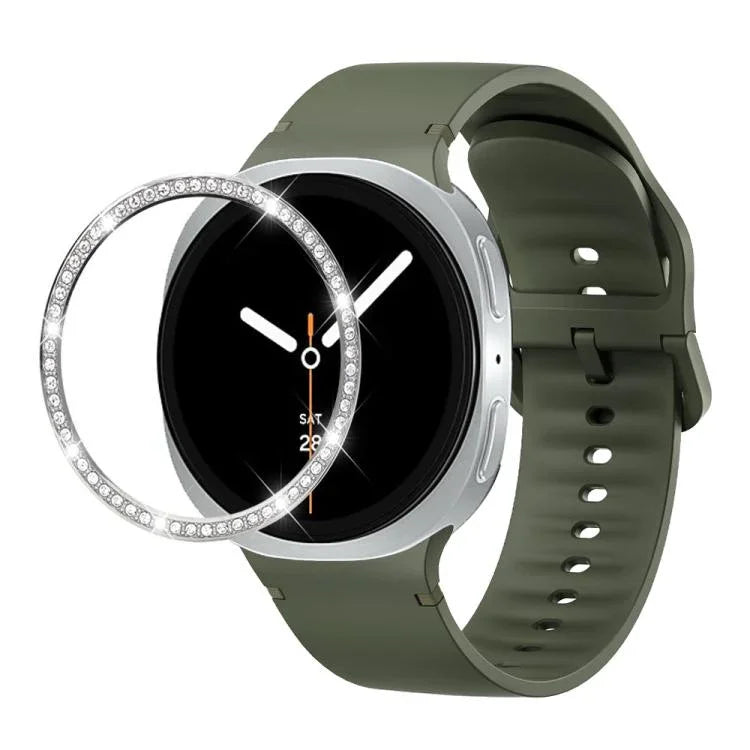 ダイヤモンドベゼルと無地ステッチシリコンウォッチバンド、Samsung Galaxy Watch8 44mm用、Samsung Galaxy Watch8 40mm用
