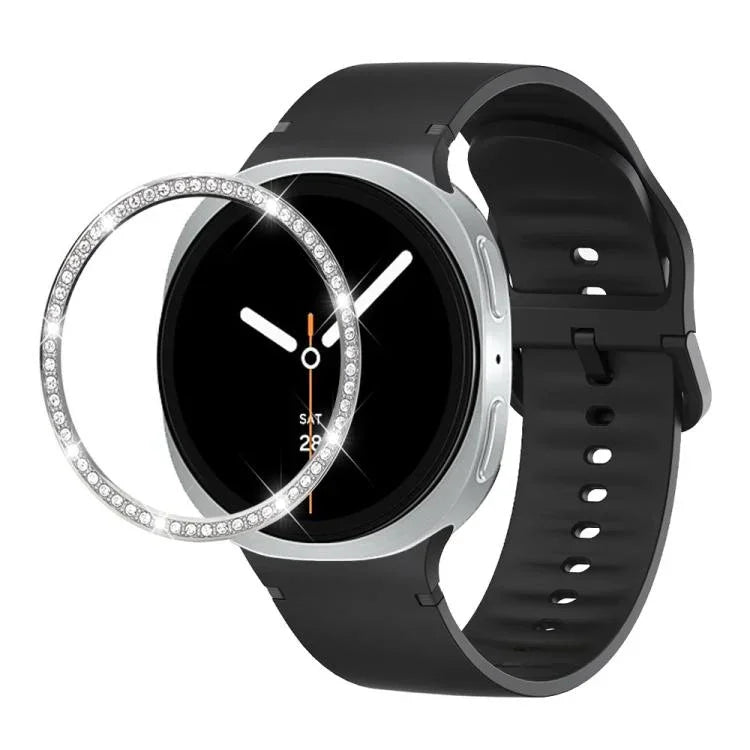 ダイヤモンドベゼルと無地ステッチシリコンウォッチバンド、Samsung Galaxy Watch8 44mm用、Samsung Galaxy Watch8 40mm用