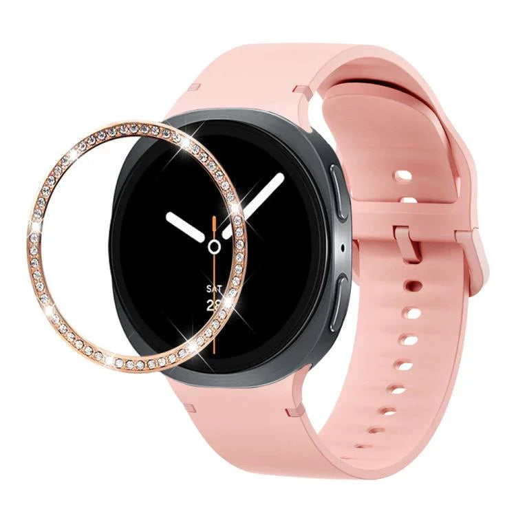 ダイヤモンドベゼルと無地ステッチシリコンウォッチバンド、Samsung Galaxy Watch8 44mm用、Samsung Galaxy Watch8 40mm用
