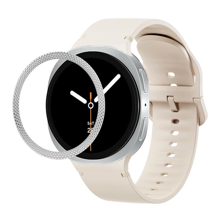ひし形テクスチャーベゼルと無地ステッチシリコンウォッチバンド、Samsung Galaxy Watch8 44mm用、Samsung Galaxy Watch8 40mm用