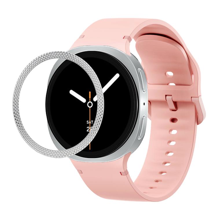 ひし形テクスチャーベゼルと無地ステッチシリコンウォッチバンド、Samsung Galaxy Watch8 44mm用、Samsung Galaxy Watch8 40mm用