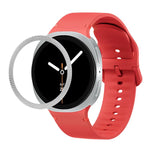 ひし形テクスチャーベゼルと無地ステッチシリコンウォッチバンド、Samsung Galaxy Watch8 44mm用、Samsung Galaxy Watch8 40mm用