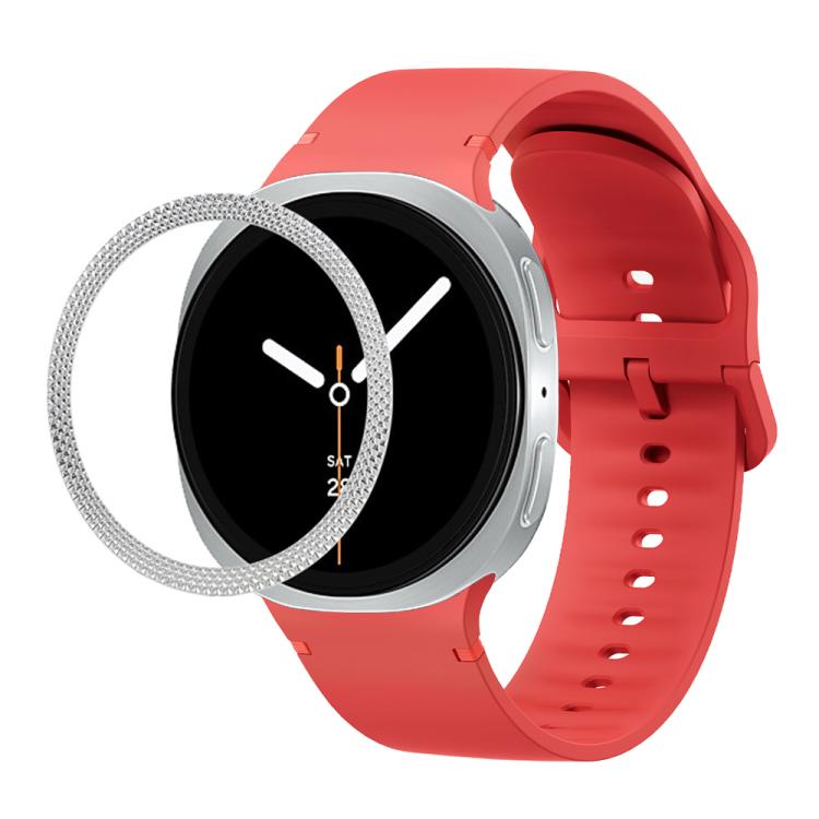 ひし形テクスチャーベゼルと無地ステッチシリコンウォッチバンド、Samsung Galaxy Watch8 44mm用、Samsung Galaxy Watch8 40mm用