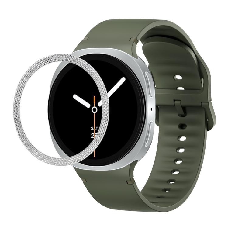 ひし形テクスチャーベゼルと無地ステッチシリコンウォッチバンド、Samsung Galaxy Watch8 44mm用、Samsung Galaxy Watch8 40mm用