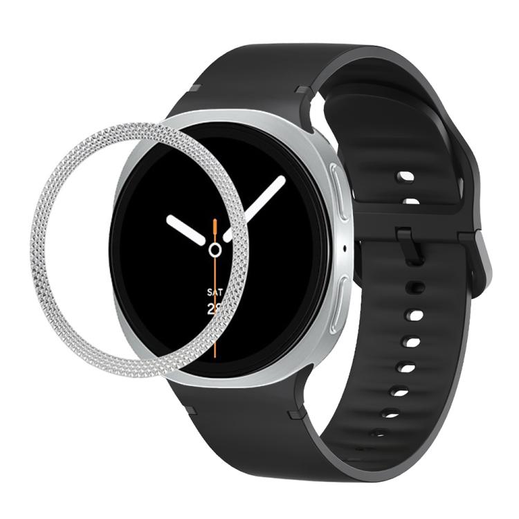 ひし形テクスチャーベゼルと無地ステッチシリコンウォッチバンド、Samsung Galaxy Watch8 44mm用、Samsung Galaxy Watch8 40mm用