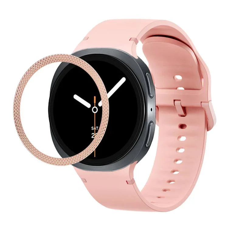 ひし形テクスチャーベゼルと無地ステッチシリコンウォッチバンド、Samsung Galaxy Watch8 44mm用、Samsung Galaxy Watch8 40mm用