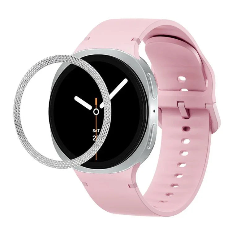 ひし形テクスチャーベゼルと無地ステッチシリコンウォッチバンド、Samsung Galaxy Watch8 44mm用、Samsung Galaxy Watch8 40mm用