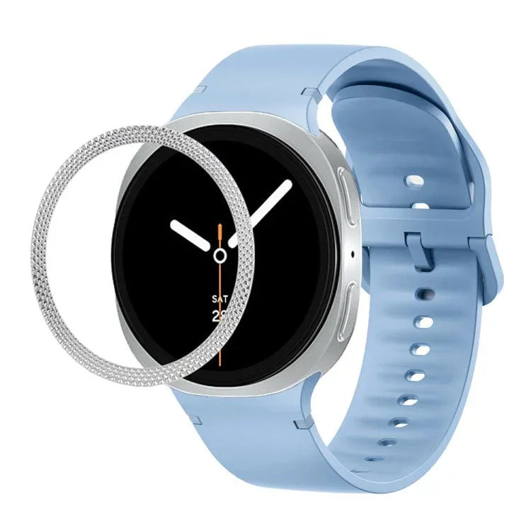 ひし形テクスチャーベゼルと無地ステッチシリコンウォッチバンド、Samsung Galaxy Watch8 44mm用、Samsung Galaxy Watch8 40mm用