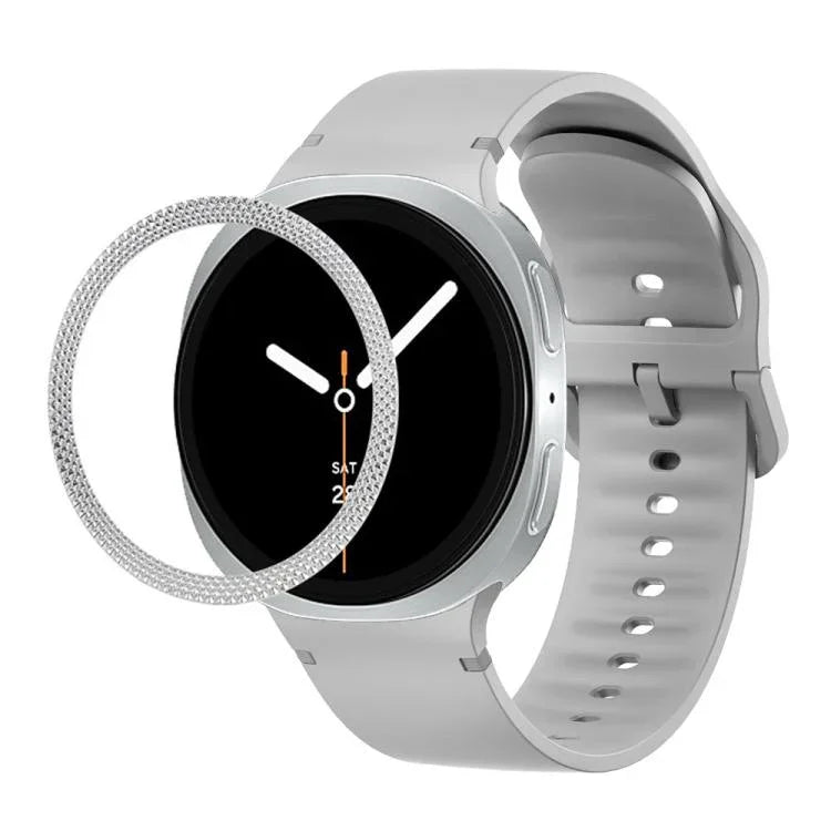 ひし形テクスチャーベゼルと無地ステッチシリコンウォッチバンド、Samsung Galaxy Watch8 44mm用、Samsung Galaxy Watch8 40mm用