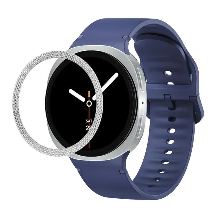 ひし形テクスチャーベゼルと無地ステッチシリコンウォッチバンド、Samsung Galaxy Watch8 44mm用、Samsung Galaxy Watch8 40mm用