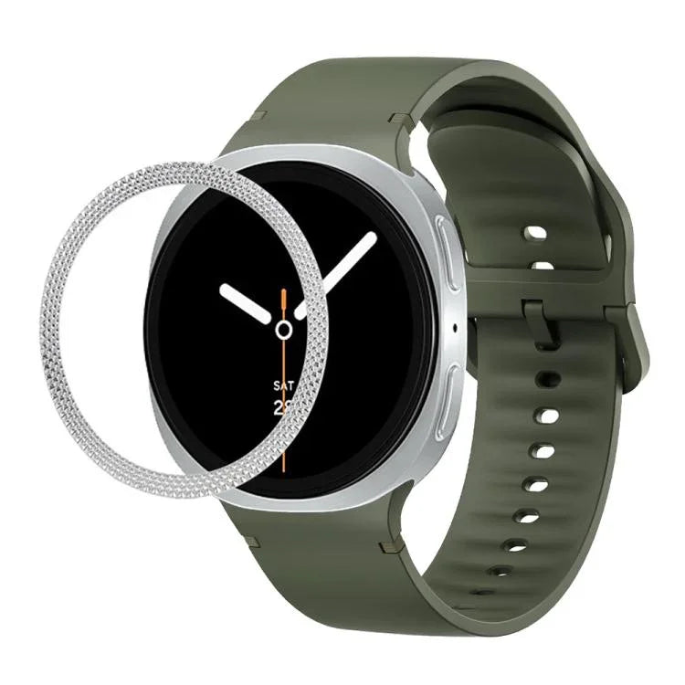 ひし形テクスチャーベゼルと無地ステッチシリコンウォッチバンド、Samsung Galaxy Watch8 44mm用、Samsung Galaxy Watch8 40mm用