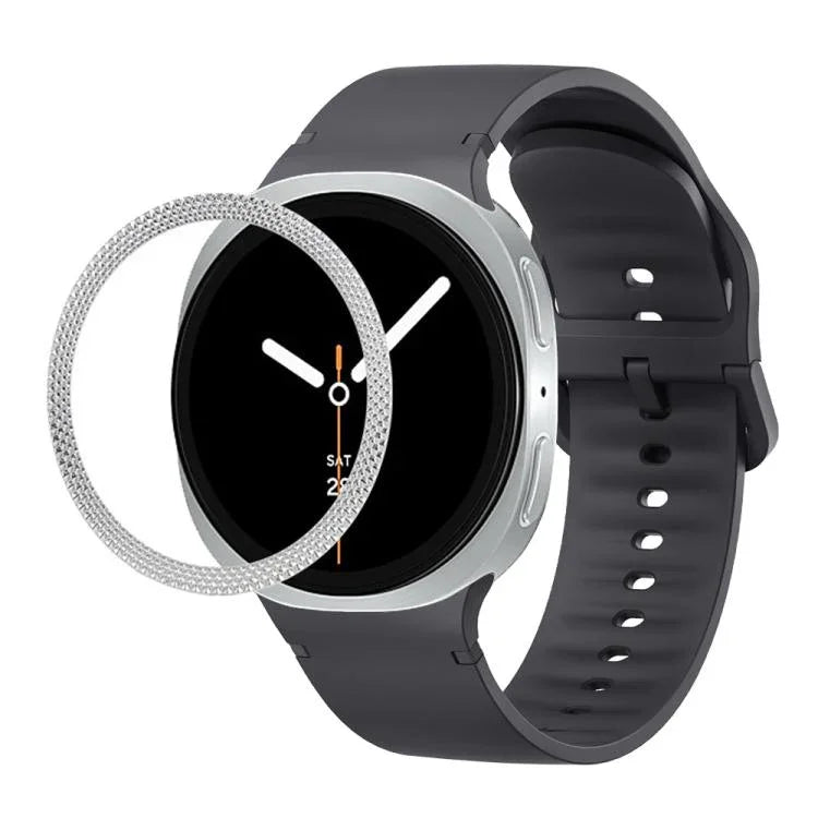 ひし形テクスチャーベゼルと無地ステッチシリコンウォッチバンド、Samsung Galaxy Watch8 44mm用、Samsung Galaxy Watch8 40mm用