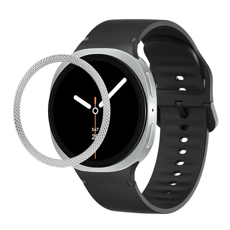 ひし形テクスチャーベゼルと無地ステッチシリコンウォッチバンド、Samsung Galaxy Watch8 44mm用、Samsung Galaxy Watch8 40mm用