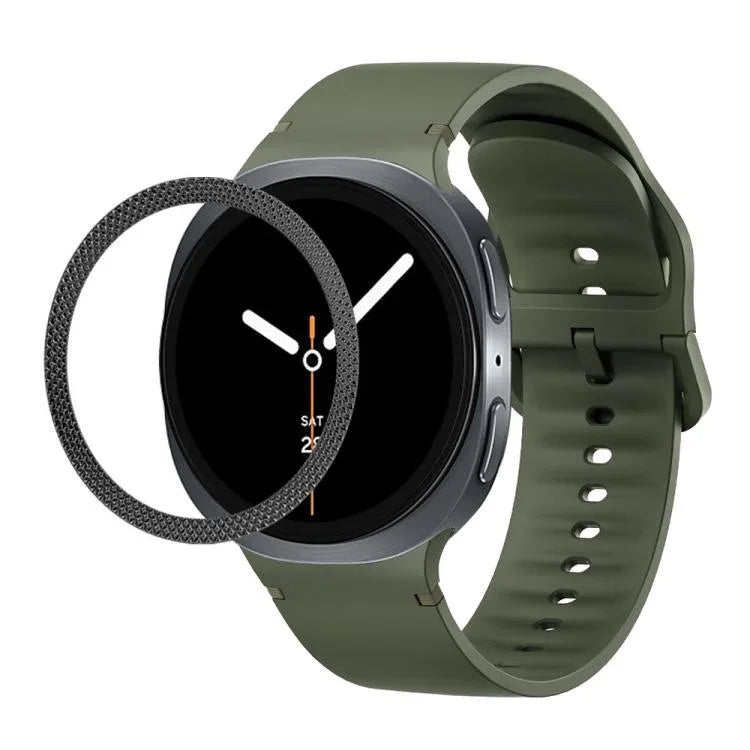 ひし形テクスチャーベゼルと無地ステッチシリコンウォッチバンド、Samsung Galaxy Watch8 44mm用、Samsung Galaxy Watch8 40mm用