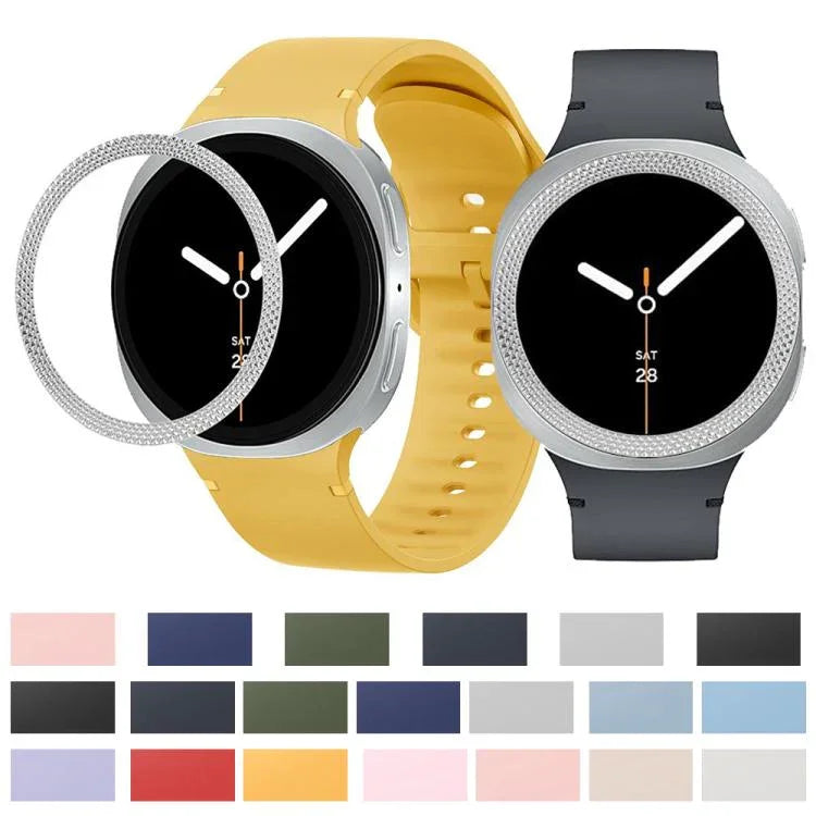 ひし形テクスチャーベゼルと無地ステッチシリコンウォッチバンド、Samsung Galaxy Watch8 44mm用、Samsung Galaxy Watch8 40mm用