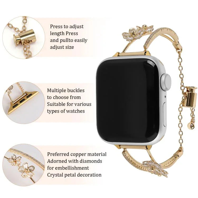 銅象嵌ジルコン五弁花ブレスレットウォッチバンド、Apple Watch 46mm / 49mm / 45mm / 44mm用、Apple Watch 42mm / 41mm / 40mm / 38mm用