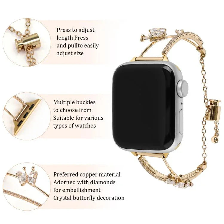 銅象嵌バタフライジルコンブレスレットウォッチバンド、Apple Watch 46mm / 49mm / 45mm / 44mm用、Apple Watch 42mm / 41mm / 40mm / 38mm用