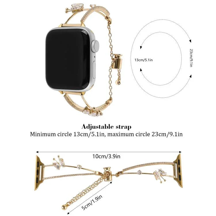 銅象嵌バタフライジルコンブレスレットウォッチバンド、Apple Watch 46mm / 49mm / 45mm / 44mm用、Apple Watch 42mm / 41mm / 40mm / 38mm用