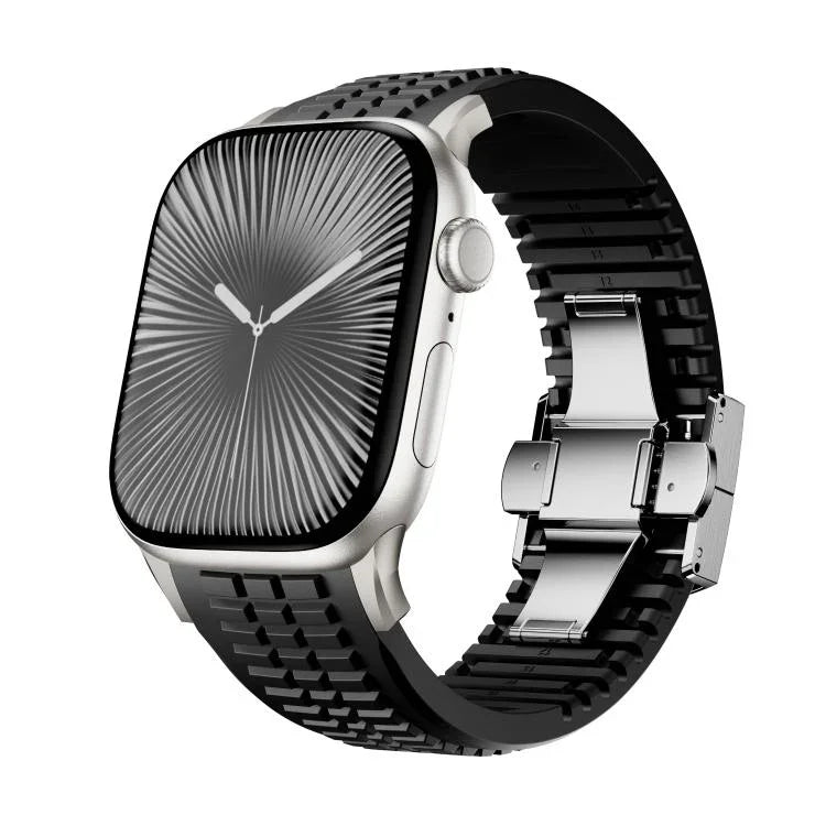 刻み模様付き折りたたみバックル シリコンウォッチバンド、Apple Watch 46mm / 49mm / 45mm / 44mm用