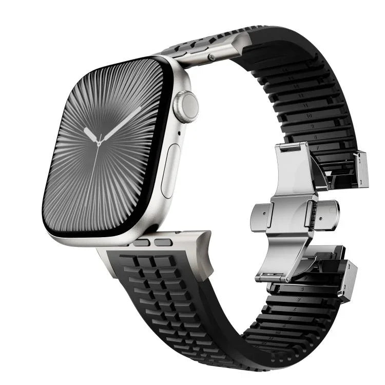 刻み模様付き折りたたみバックル シリコンウォッチバンド、Apple Watch 46mm / 49mm / 45mm / 44mm用