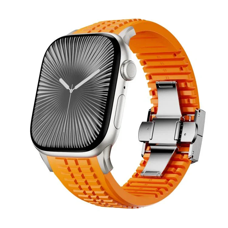 刻み模様付き折りたたみバックル シリコンウォッチバンド、Apple Watch 46mm / 49mm / 45mm / 44mm用