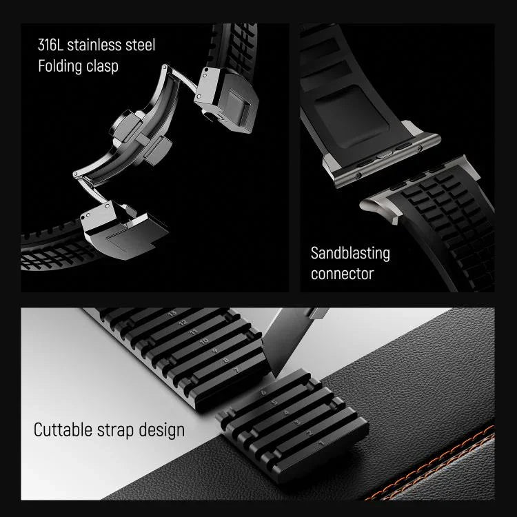 刻み模様付き折りたたみバックル シリコンウォッチバンド、Apple Watch 46mm / 49mm / 45mm / 44mm用