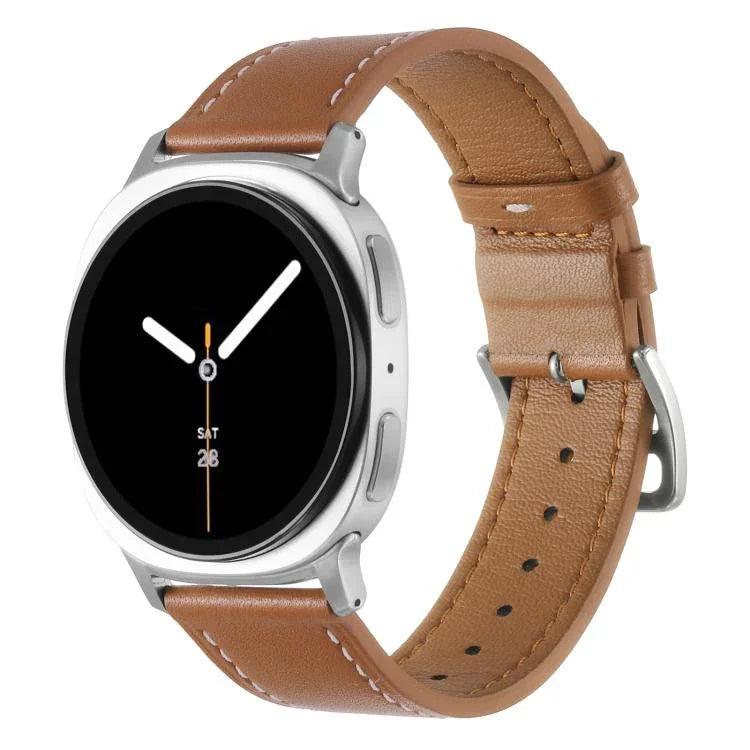 ステンレススチールシルバーバックル本革ウォッチバンド、Samsung Galaxy Watch8 / Watch8 Classic 用