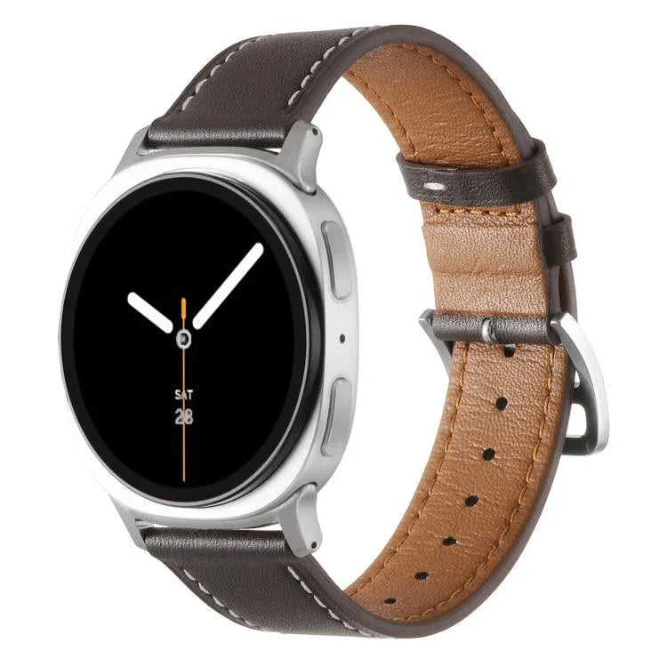 ステンレススチールシルバーバックル本革ウォッチバンド、Samsung Galaxy Watch8 / Watch8 Classic 用