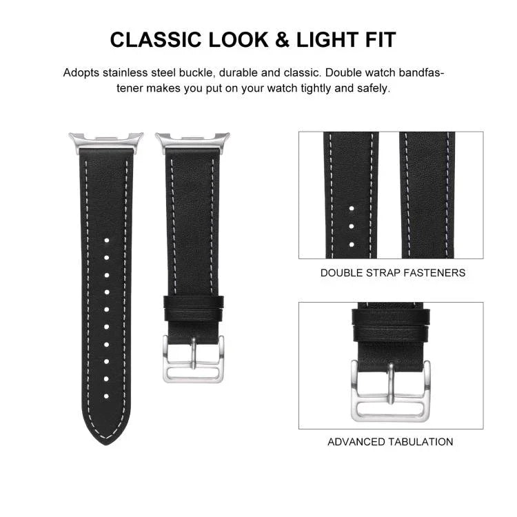 ステンレススチールシルバーバックル本革ウォッチバンド、Samsung Galaxy Watch8 / Watch8 Classic 用