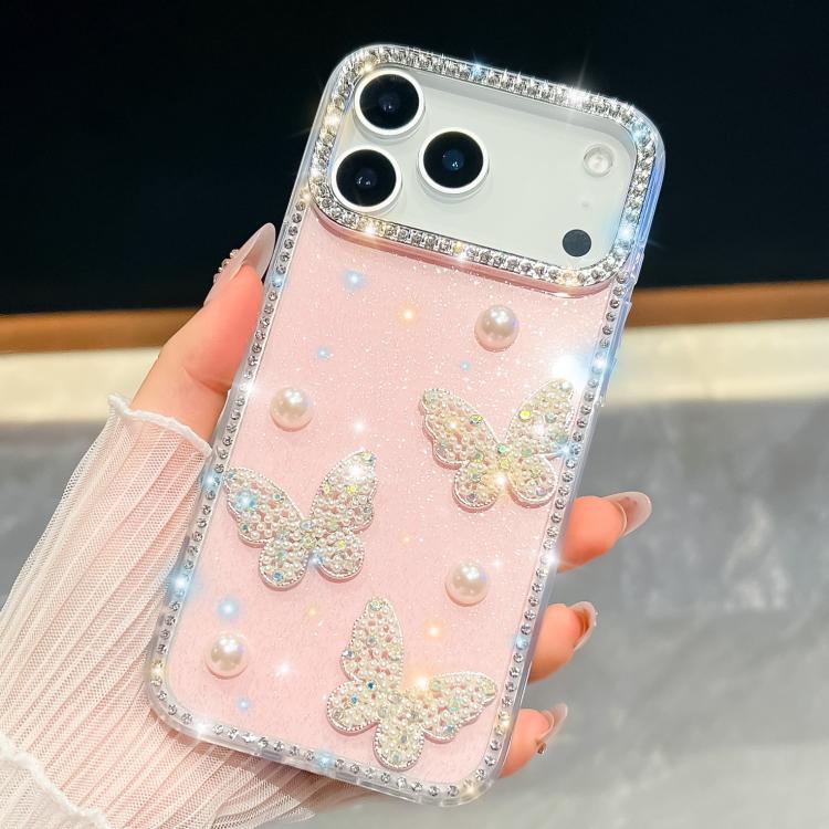 Diamond Glitter Pearl Butterfly Four-Corner Shockproof Phone Case, For iPhone 17 Pro Max, For iPhone 17 Pro, For iPhone 17, For iPhone Air, For iPhone 16 Pro Max, For iPhone 16 Pro, For iPhone 16 Plus, For iPhone 16